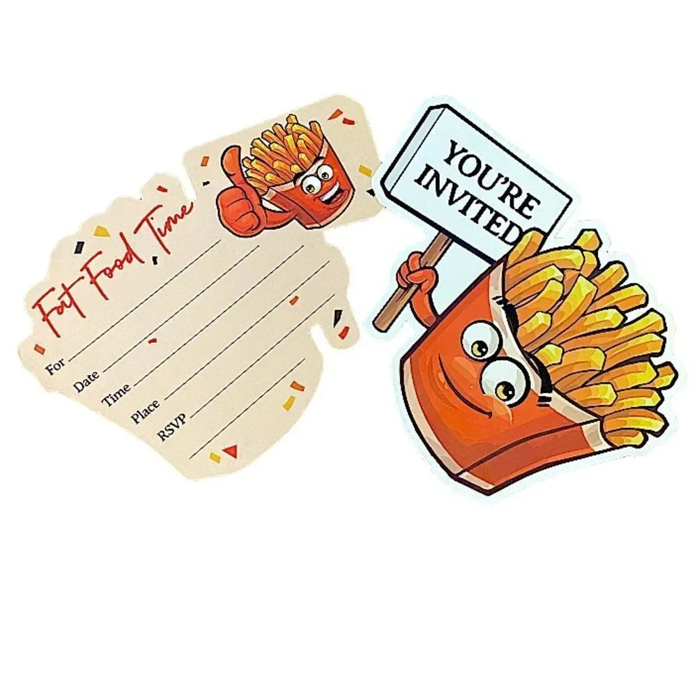 Birthday Party Invitation Cards with Envelopes Fries Shaped Junk Food Set of 15